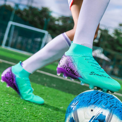 High-top Football Boots, Long Spikes Football Boots, Professional Firm Ground Non-Slipping Training Soccer Cleats for Big Boys