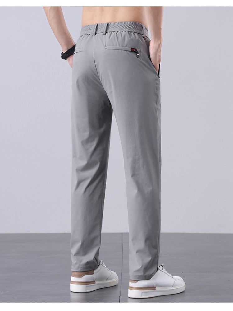 Summer New Men's Ice Silk Pants Korean Y2K All Match Elastic Sweatpants Office Business Casual Fashion Straight Suit Trousers
