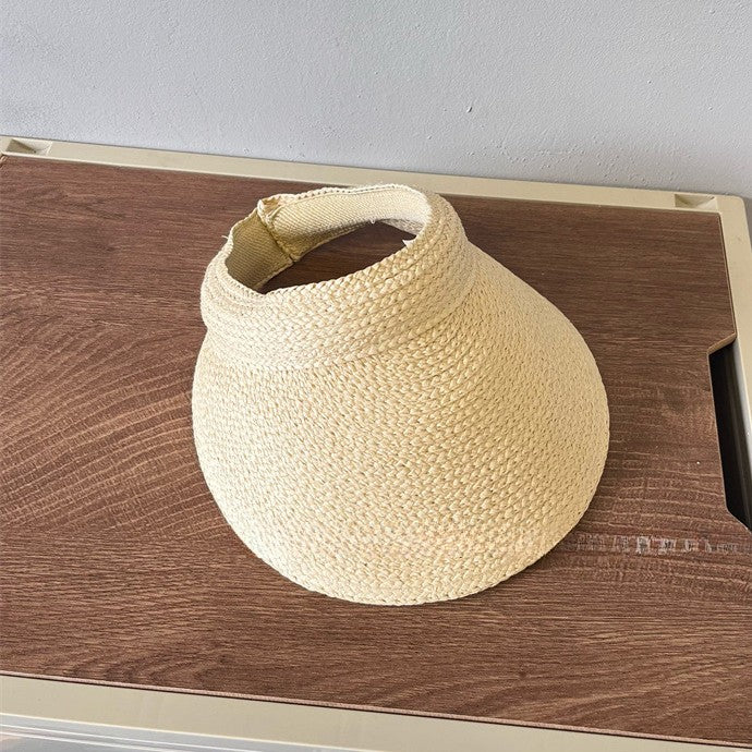 Chapéu de Sol Feminino USPOP de Verão com Aba Grande, Estilo Tiara de Ráfia, Casual e Aberto, para Praia