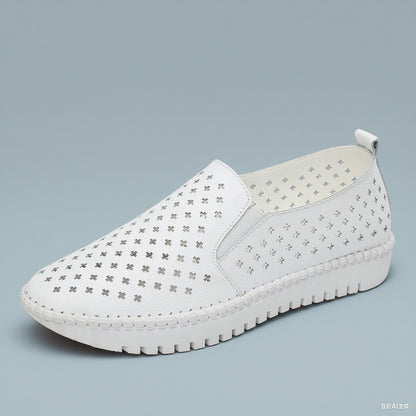 Genuine Leather ladies flats sneakers shoe Women casual loafers shoes female Hollow moccasins White Lace up canvas Boat shoes