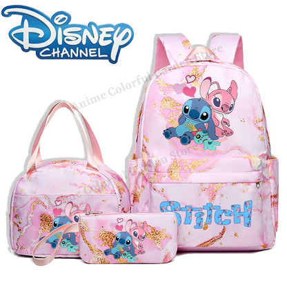 3pcs Disney Stitch Backpack Lunch Bag Pencil Case Set Anime Cartoon Fashion Schoolbag Suit Students New Semester School Supplies