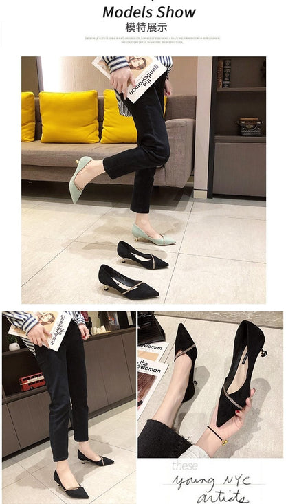 Four Seasons Women's Suede High Heels 2024 New Pointed Stiletto Fashion Sexy Black Wedding Shoes Office Lady Shoes