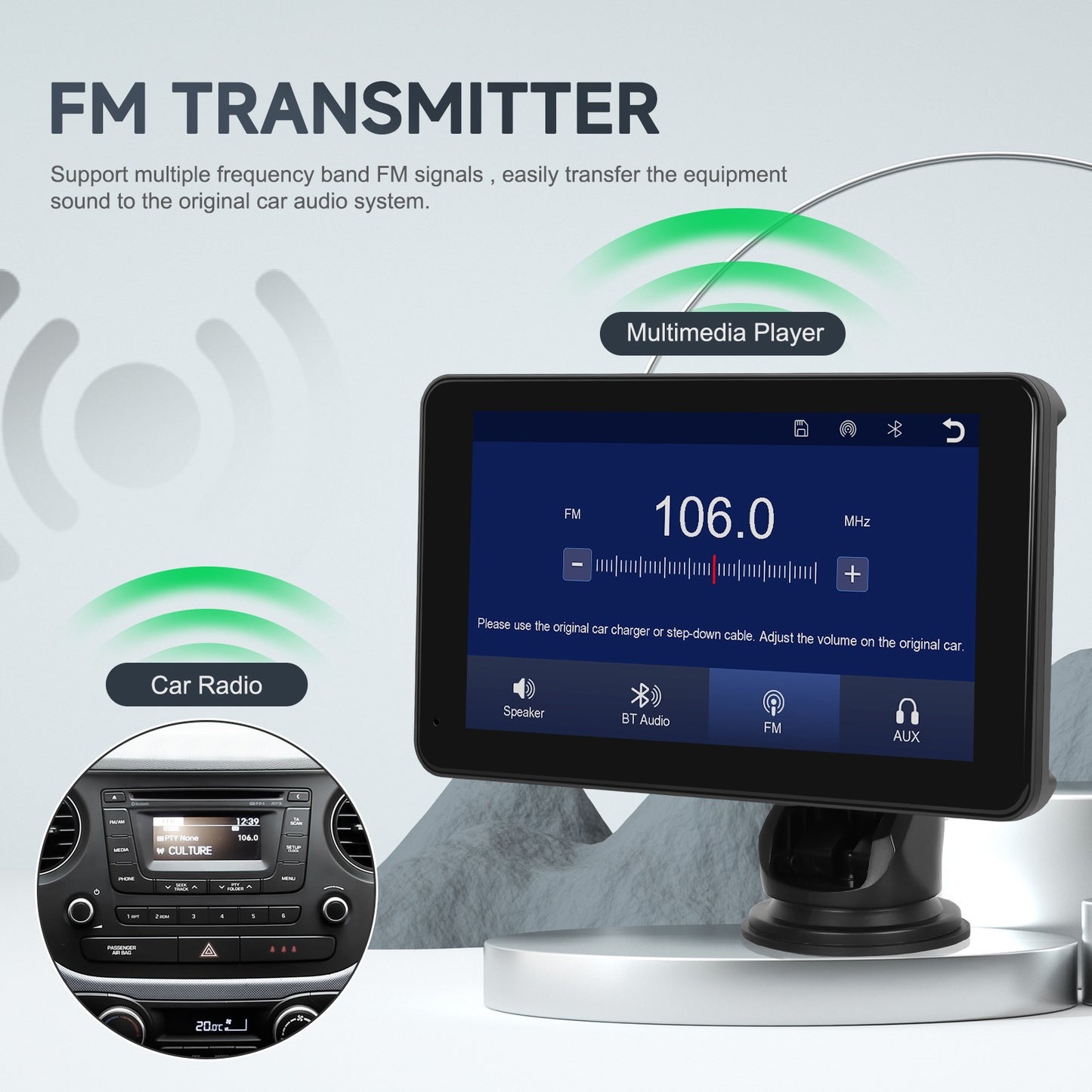 Podofo 7" Wireless CarPlay Player Android Auto IPS Multimedia Player FM Radio Bluetooth Intelligent System Autoradio 2din Stereo