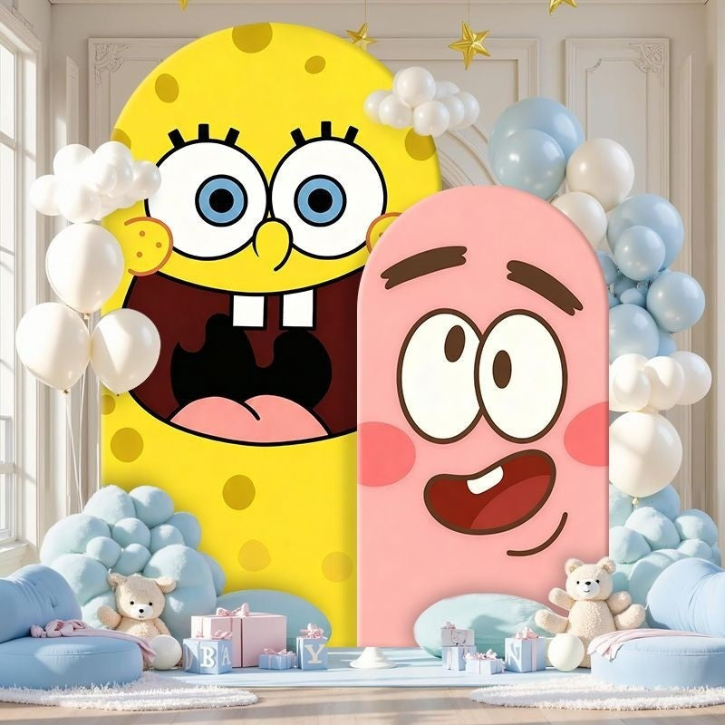 SpongeBob Squidward Patrick Arch Backdrop Cover Cartoon Party Decoration Elastic Fabric Event Photo Background Celebration Decor