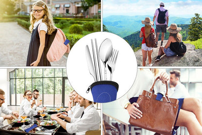 Bolsa Lavável para Talheres de Aço Inoxidável com Zíper, Estojo de Talheres Portátil, Bolsa para Jantar, Ferramenta Doméstica, Colher de Viagem e Acampamento