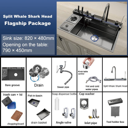 Stainless Steel Waterfall Kitchen Sink Digital Display Faucet Set Embossed Extra Large Single Slot Multiple Types of sinks