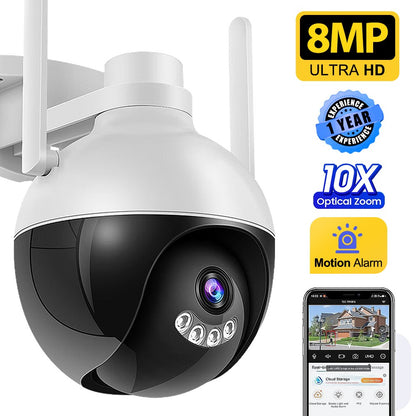 4K 8MP WiFi PTZ IP Camera Human Body Detection Indoor Outdoor Waterproof Color Night Vision Home Security Surveillance System