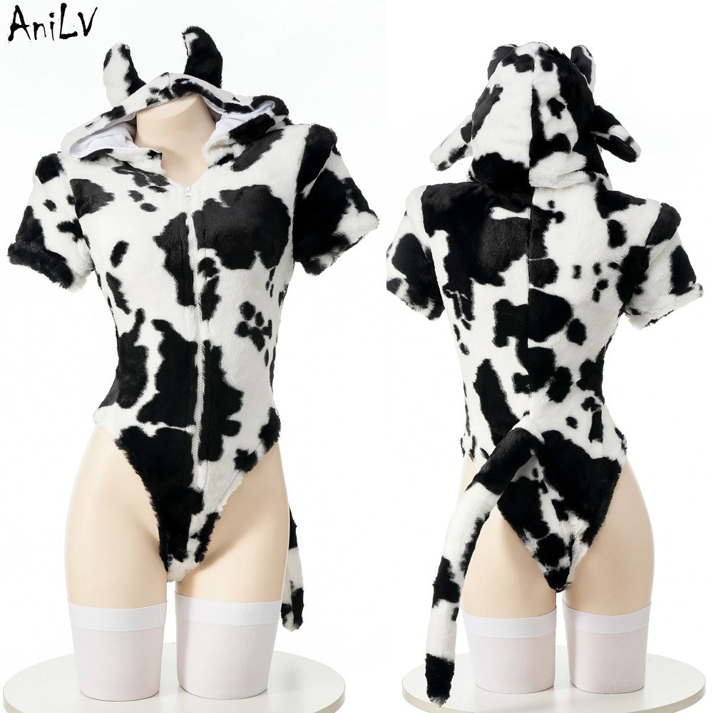 AniLV Cow Series Swimsuit Bodysuit Bikini Maid Unifrom Costume Summer Beach Kawaii Girl Swimwear Skirt Uniform Set Cosplay