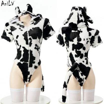 AniLV Cow Series Swimsuit Bodysuit Bikini Maid Unifrom Costume Summer Beach Kawaii Girl Swimwear Skirt Uniform Set Cosplay