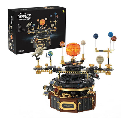 Modelo de sistema solar elétrico Blocos de montar Exploração espacial Equipamento de aprendizado Brinquedo montável rotativo presente para criança estudante