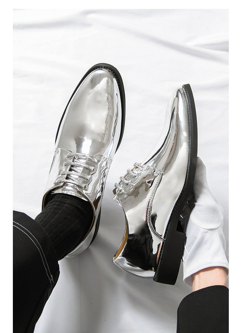Golden Glossy Leather Shoes Man Formal Shoes Plus Size 38-50 Pointed Toe Men's Dress Shoes Comfortable Flat Party Shoes For Man