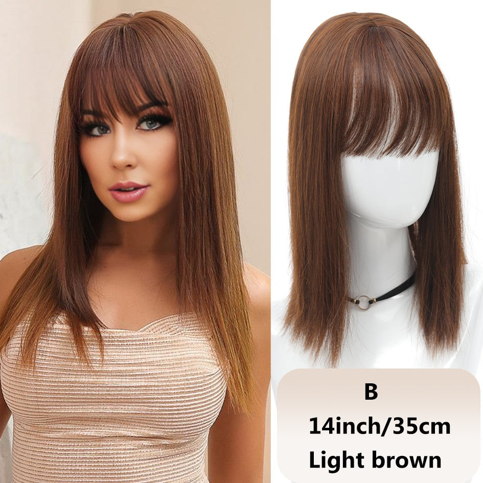 Franja sintética feminina de 25 cm/35 cm, lisa, aplique de cabelo topo, três presilhas, peruca preta/peruca marrom/peruca bege/peruca cáqui