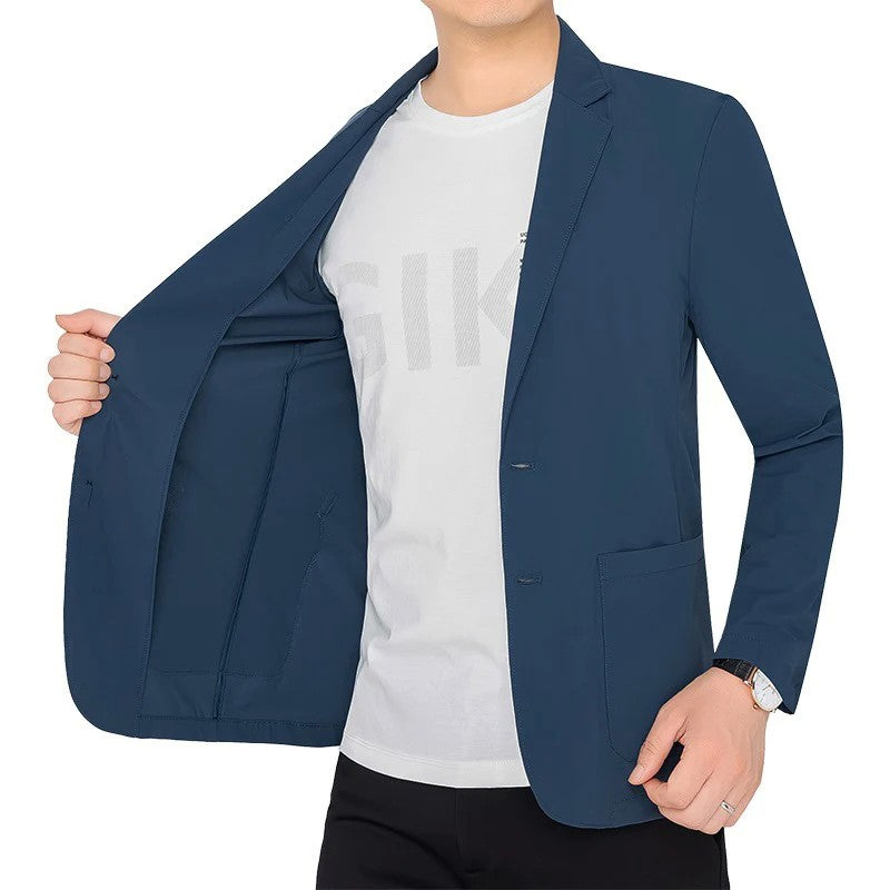 BROWON Brand Summer Men Blazers Gray Solid Color Thin Anti Wrinkle Quick Drying Soft Business Suit Blazer Jacket for Man