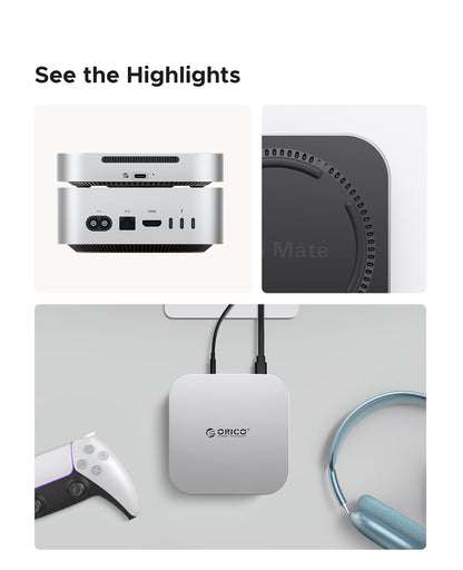 ORICO MiniMate Estação de Acoplamento de Mesa para MacMini 4 com Expansão de Armazenamento SSD Externo de 40Gbps com Armazenamento SSD de 512GB 1TB 2TB 3TB 4TB 8TB