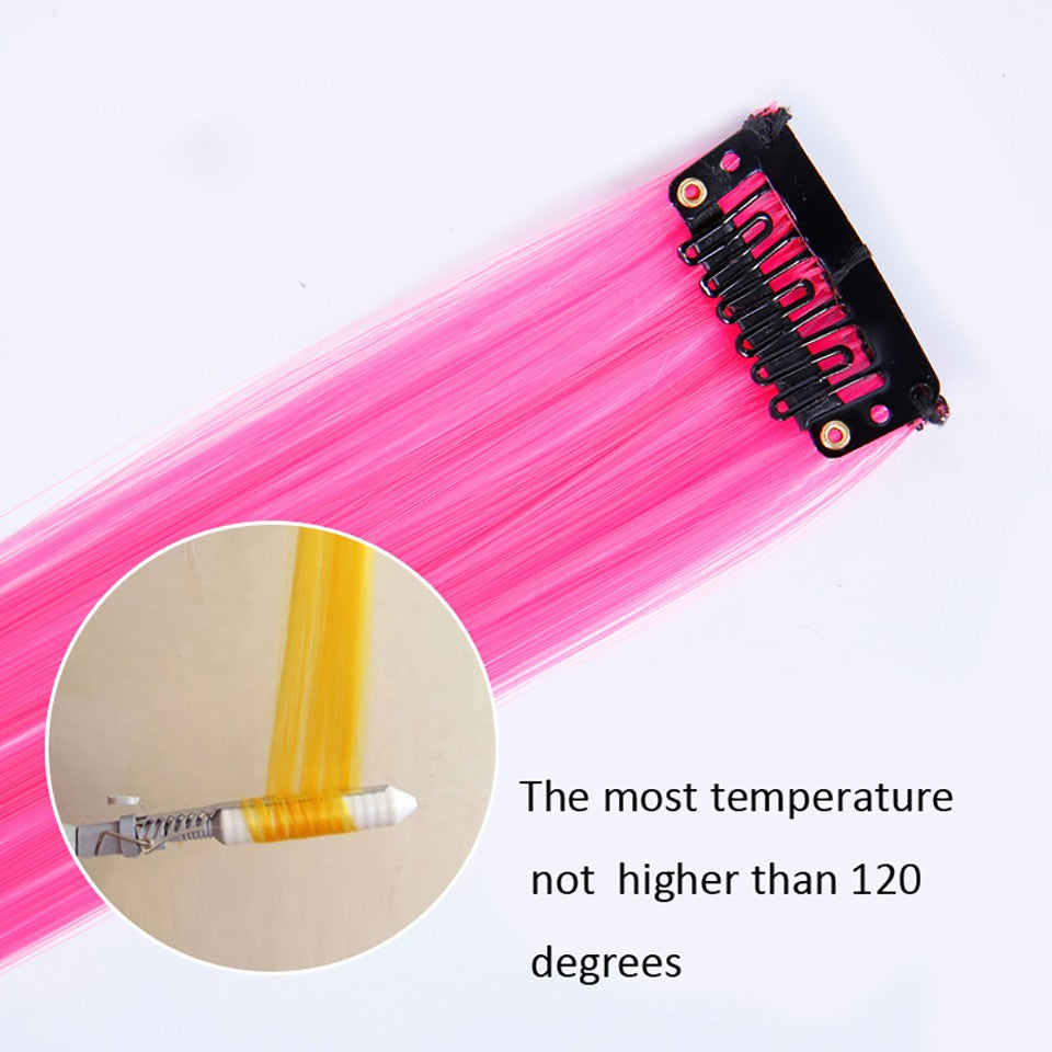 Todas as extensões de cabelo liso longo colorido peça de cabelo com clipe mecha de cabelo arco-íris rosa sintético em clipes