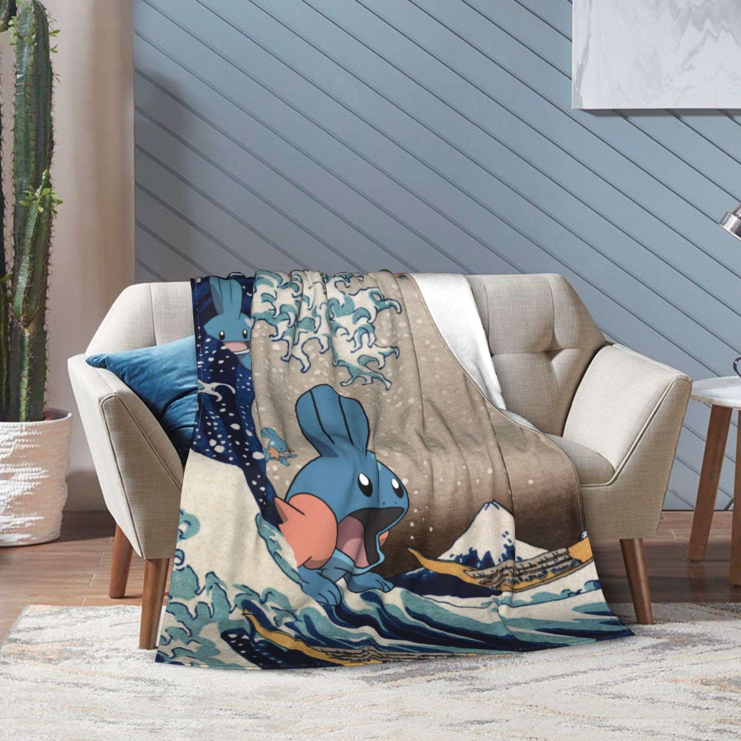 Pokemones Mudkip Wave Blanket Flannel All Season  Breathable Super Soft Throw Blanket for Home Couch Quilt