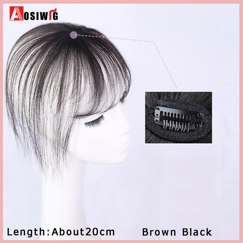 Perucas de cabelo encaracolado sintético AOSI castanho preto, substituição de extensões de cabelo tipo topete, apliques femininos com franja
