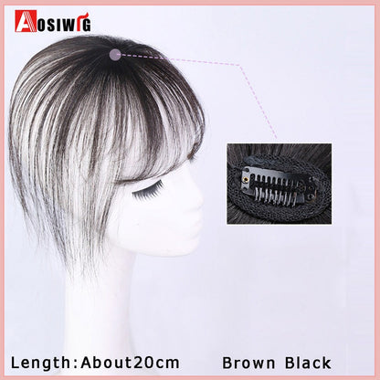 Perucas de cabelo encaracolado sintético AOSI castanho preto, substituição de extensões de cabelo tipo topete, apliques femininos com franja