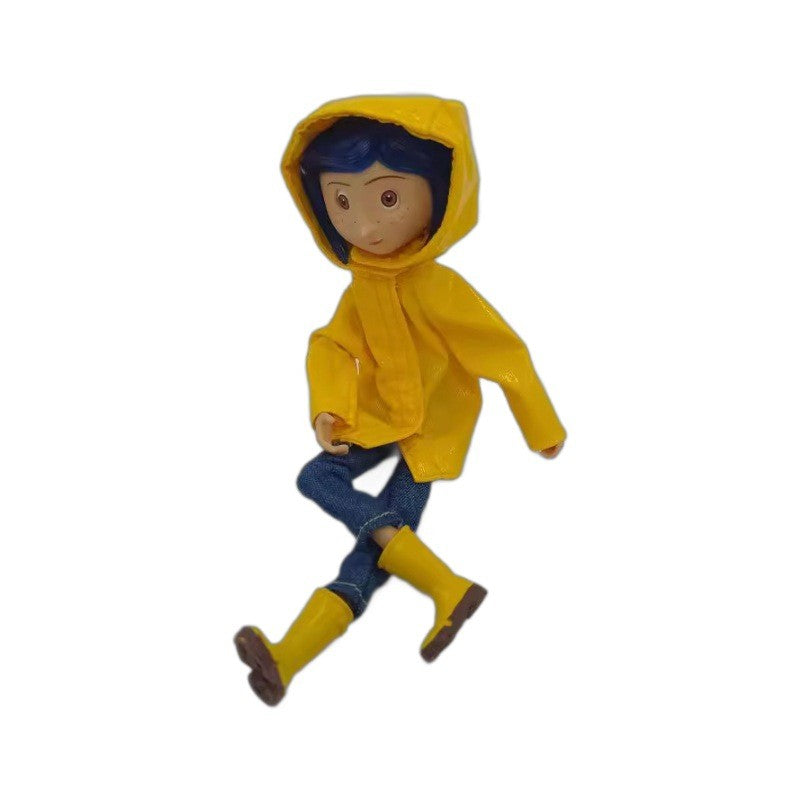 Neca Anime Coraline Doll Articulated Anime Figure Raincoat Sweater In Striped Shirt Toy La Girl Decoration Model Bithday Gifts