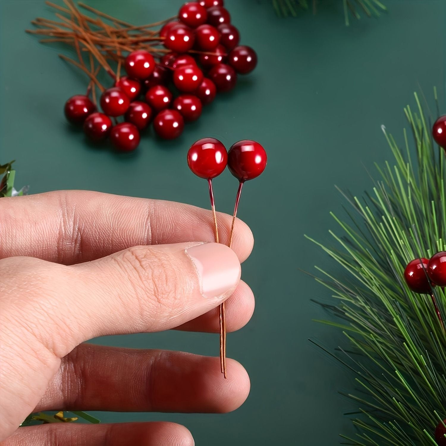 60Pcs Artificial Pine Needles Berry Bouquet Christmas Decoration Christmas Tree Ornament for Home Decor New Year 2026 Accessory