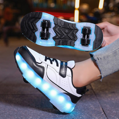 Luminous Roller Skate Shoes Wheels Removeable Sneakers Kids Roller Shoes USB Charge Light Up Sport Skate Board Shoes Boys Girls