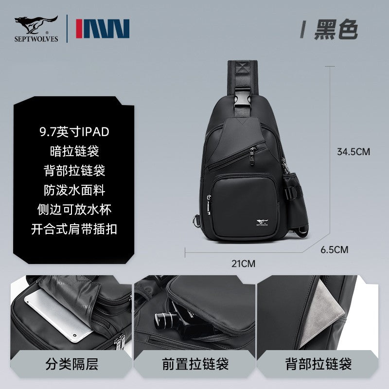 Septwolves Business Thin Printed Leather Crossbody Sling Bag Man Fashion Casual Travel Monogram Print Fabric iPad Shoulder Bag