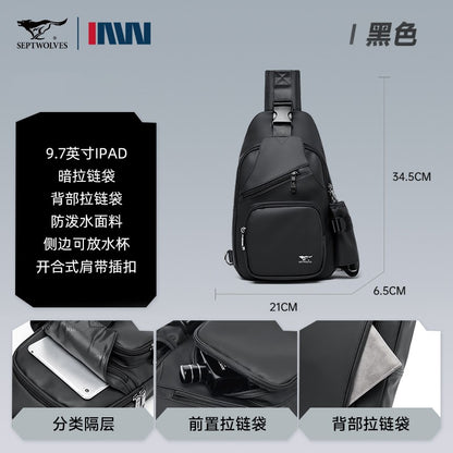 Septwolves Business Thin Printed Leather Crossbody Sling Bag Man Fashion Casual Travel Monogram Print Fabric iPad Shoulder Bag