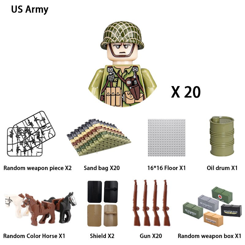 Brinquedos de blocos de montar para crianças: Modelos de Mini Armas de Exército Nacional de Guerra de Soldados de Infantaria da Segunda Guerra Mundial