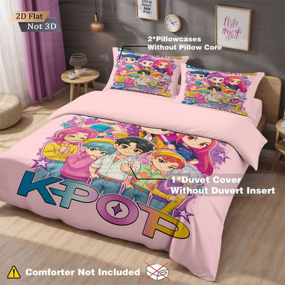 3pcs K-Pop Demon Hunters Print coreless Bedding Set Multi Sized Bedrooms Dormitory duvet Cover Decoration Soft  Machine Washable