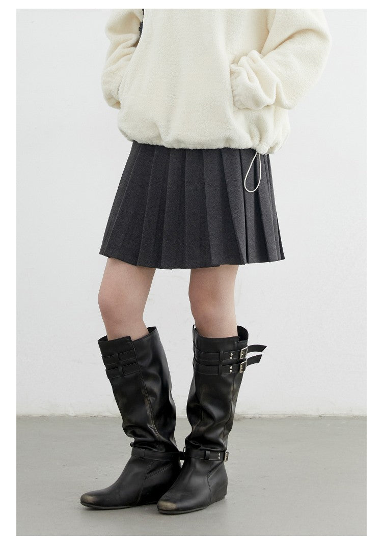 CHIC VEN Women Pleated Skirt High Waist Casual Preppy Style A-line Thick Mini Skirt for Girl Autumn Winter 2025 Ladies Clothing