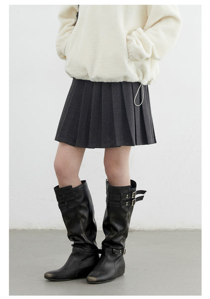 CHIC VEN Women Pleated Skirt High Waist Casual Preppy Style A-line Thick Mini Skirt for Girl Autumn Winter 2025 Ladies Clothing