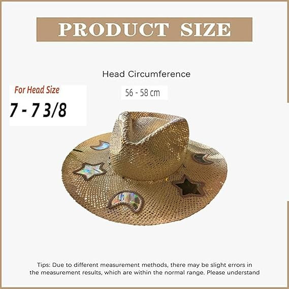 Moon Star Sequin Suncatcher Cowgirl Hats INS Fashion Summer Beach Women Straw Sun Hat Hollow Out Bohemian Western Cowgirls Hats