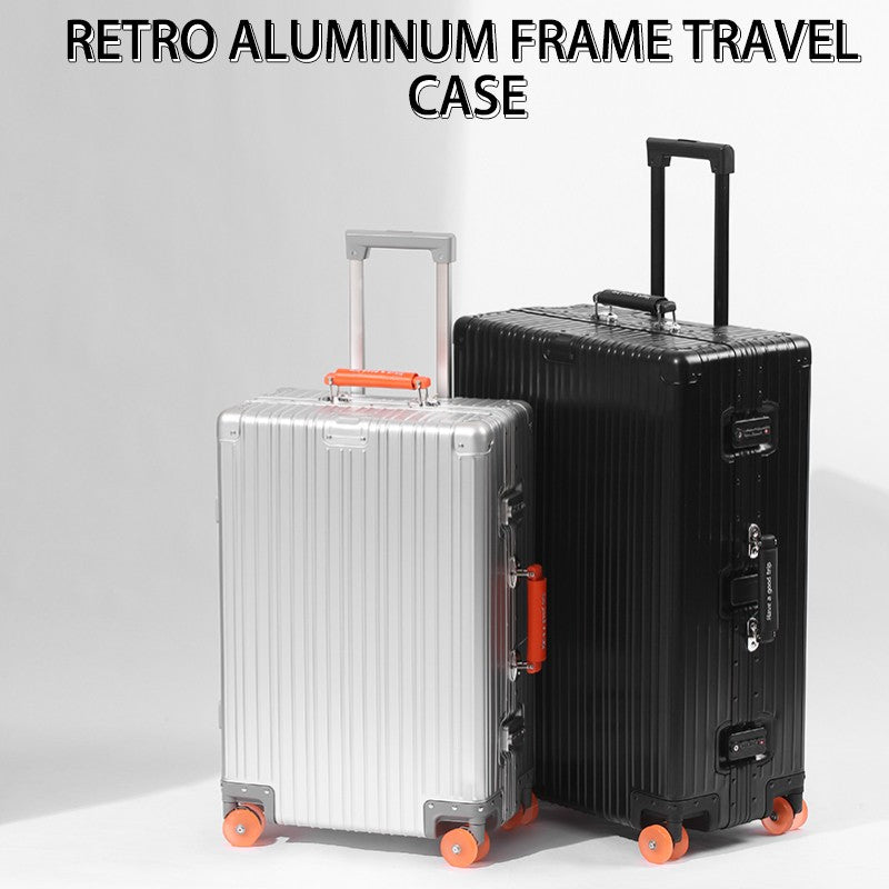 Mala de Viagem de Liga de Alumínio e Magnésio com Grande Capacidade, Cadeado, Rodas Transparentes com Infusão e Carrinho de Negócios