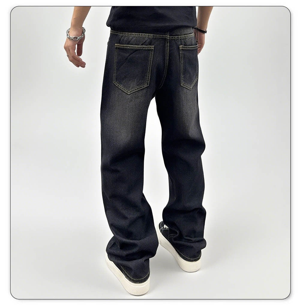 Men's Autumn Black Classic Loose Straight leg Jeans 2025 Retro Washed Basic Denim Pants Winter Business Casual Baggy Jeans