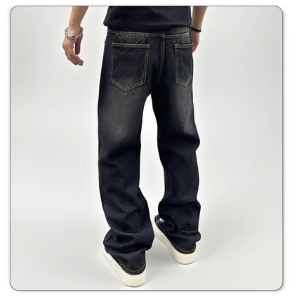 Men's Autumn Black Classic Loose Straight leg Jeans 2025 Retro Washed Basic Denim Pants Winter Business Casual Baggy Jeans