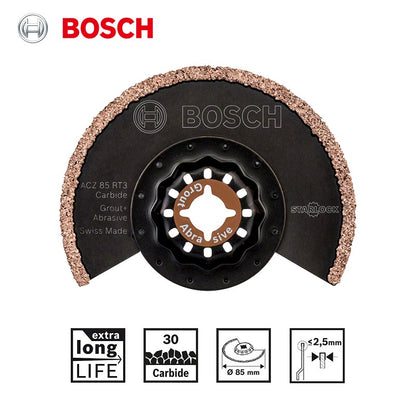 Lâmina de serra oscilante Bosch Starlock ACZ 85 RT3 de metal duro para argamassa + lâminas abrasivas para acessórios de renovação de betão e painéis de cimento