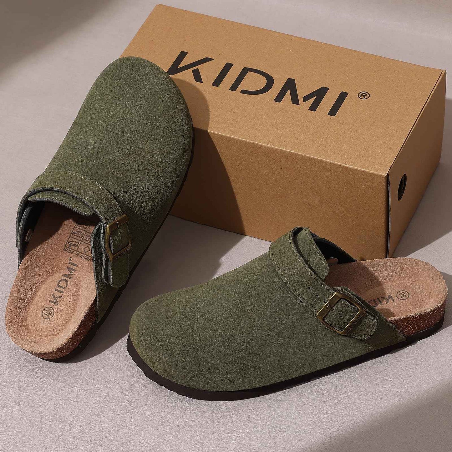 Crestar Women Cow Suede Clogs Cork Footbed Leather Mules Lady Outdoor Comfort Arch Support Potato Shoes With Adjustable Strap