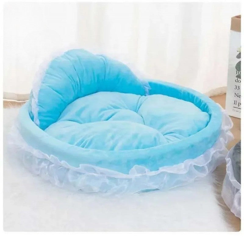 Cama para Pets em Renda Laço 3D Fantasia, Romântica, Destacável, Oval, para Cães, Sofá Macio, Ninho para Pets, Mobiliário de Casamento para Pets, 1 peça