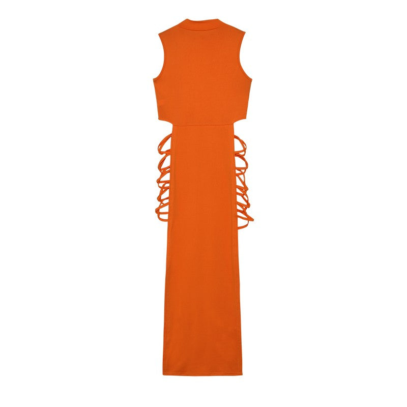 Criss Cross Cut Out Dress, Sexy Bodycon Mock Neck Sleeveless Dress, Women's Clot