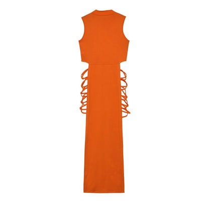 Criss Cross Cut Out Dress, Sexy Bodycon Mock Neck Sleeveless Dress, Women's Clot