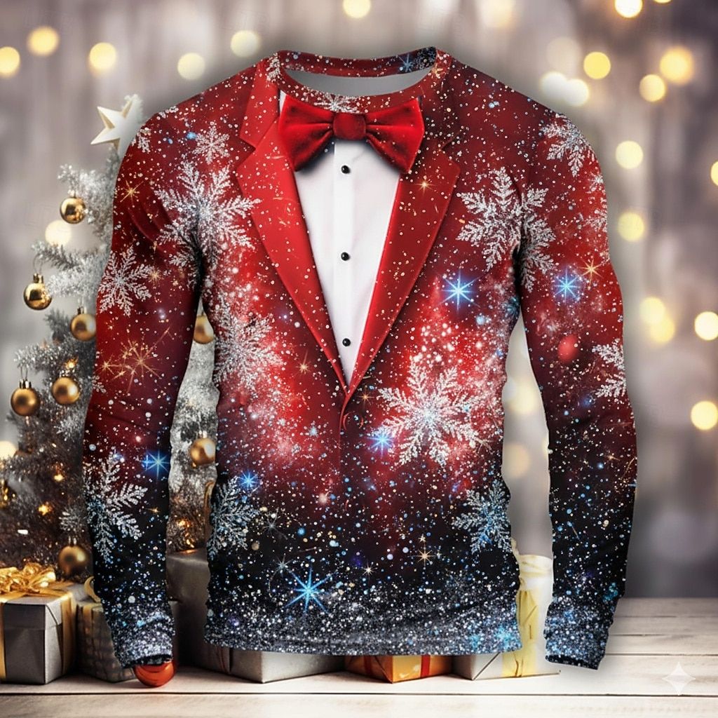 Christmas Men's Christmas Costume Tuxedo Long Sleeve T shirt 3D Print Crew Neck Shirt Fashion Basic 3D Street Casual Clothing