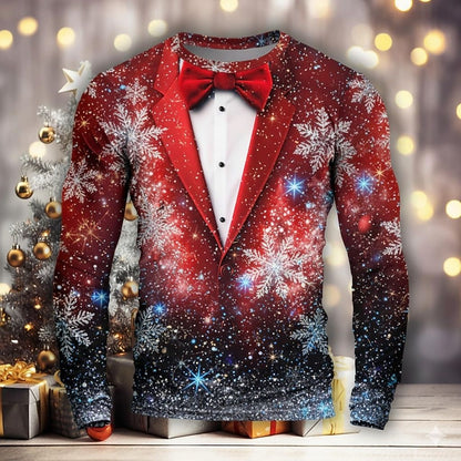 Christmas Men's Christmas Costume Tuxedo Long Sleeve T shirt 3D Print Crew Neck Shirt Fashion Basic 3D Street Casual Clothing