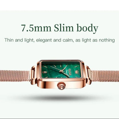 OLEVS 6624 Original Women Watch Luxury Top Green Square Waterproof Clock Fashion Elegant Brand Women Quartz Watch Reloj Mujer