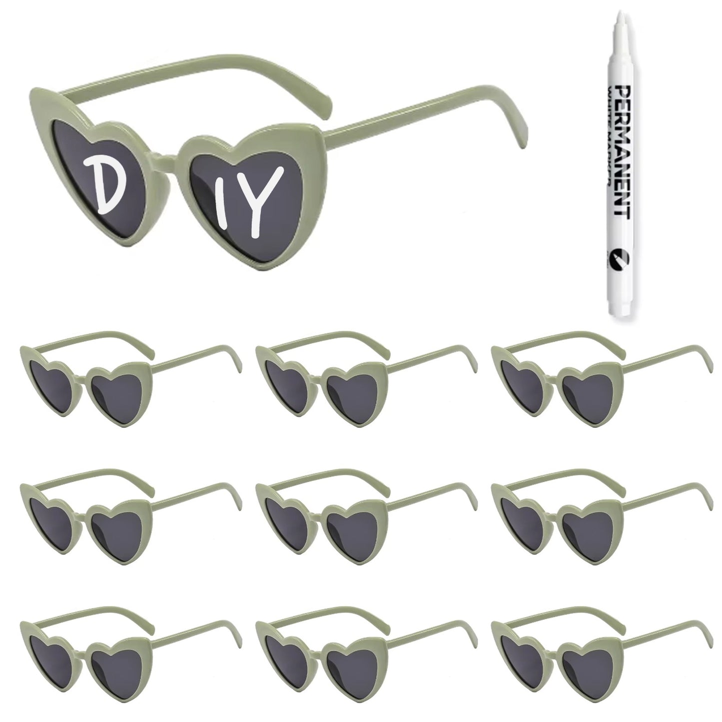 100-10Pcs DIY Wedding Sunglasses Personalised Heart Sunglasses with Pen Bachelorette Party Glasses Bridesmaid Gifts for Guests