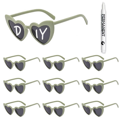 100-10Pcs DIY Wedding Sunglasses Personalised Heart Sunglasses with Pen Bachelorette Party Glasses Bridesmaid Gifts for Guests