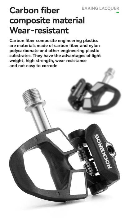 ROCKBROS Bicycle Pedals Lightweight Carbon Fiber Self-Locking Pedals With Cleats SPD Waterproof Sealed Bearing Road Bike Pedals