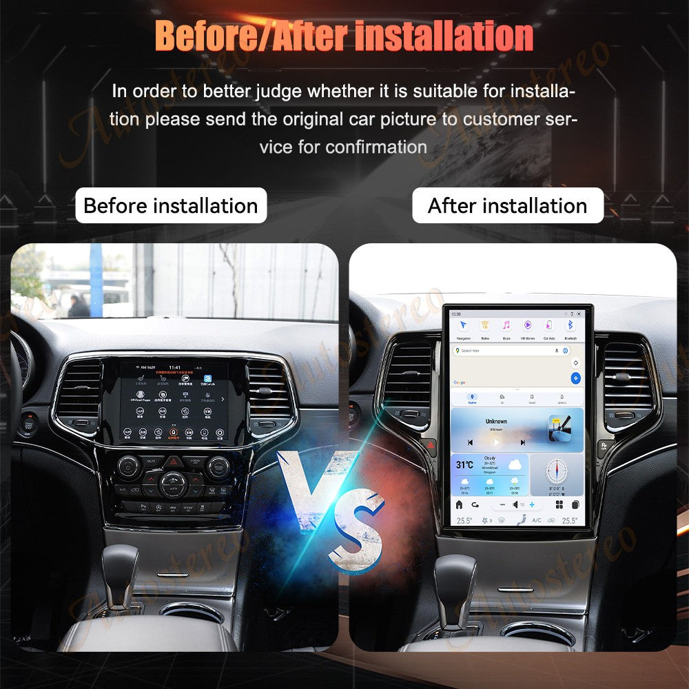 14.4 Polegadas Android 8+128GB para JEEP Grand Cherokee 2010-2021 Estilo Tesla Carro GPS Navegação Multimídia Player Rádio Toca-fitas Central