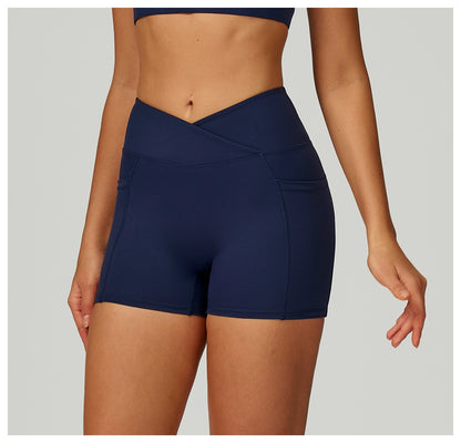 Cycling Shorts Cross Waist Head Yoga Shorts High Waist Workout Fitness Lift Butt Fitness Tights Gym Running Body Shaper Pants