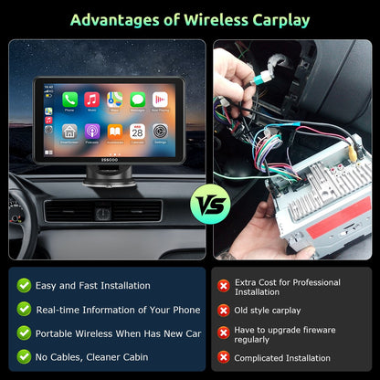ESSGOO 7 polegadas Portátil Wireless Carplay MP5 Player BT Tela Sensível ao Toque Android Auto Rádio Automotivo Universal Estéreo GPS WiFi