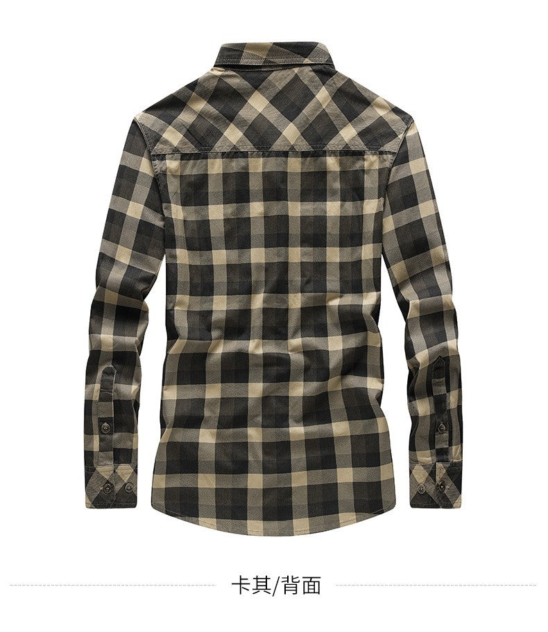 Quality Men Outdoor Long-sleeved Multi-pockets Plaid Shirts New Spring Male Cotton Loose Tooling Shirts Quality Man Cargo Shirts